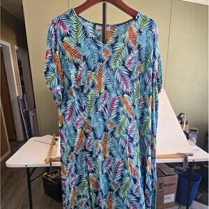 Woman Within Dress 22/24 Multi Color Leaf Design Beautiful Color Way